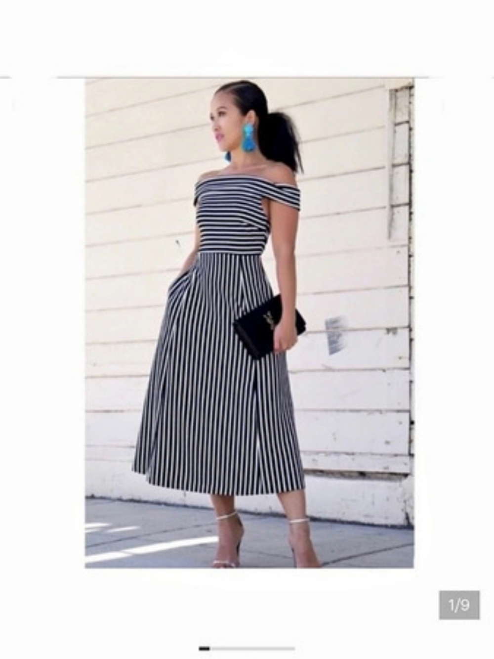 Banana Republic Off-The-Shoulder Striped Midi Dress Black & White Size 6 NWT